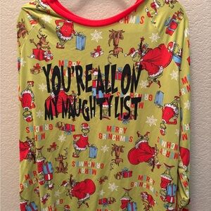 Dr. Seuss Grinch Christmas Unisex Adult Long Sleeved Shirt - Green and Red